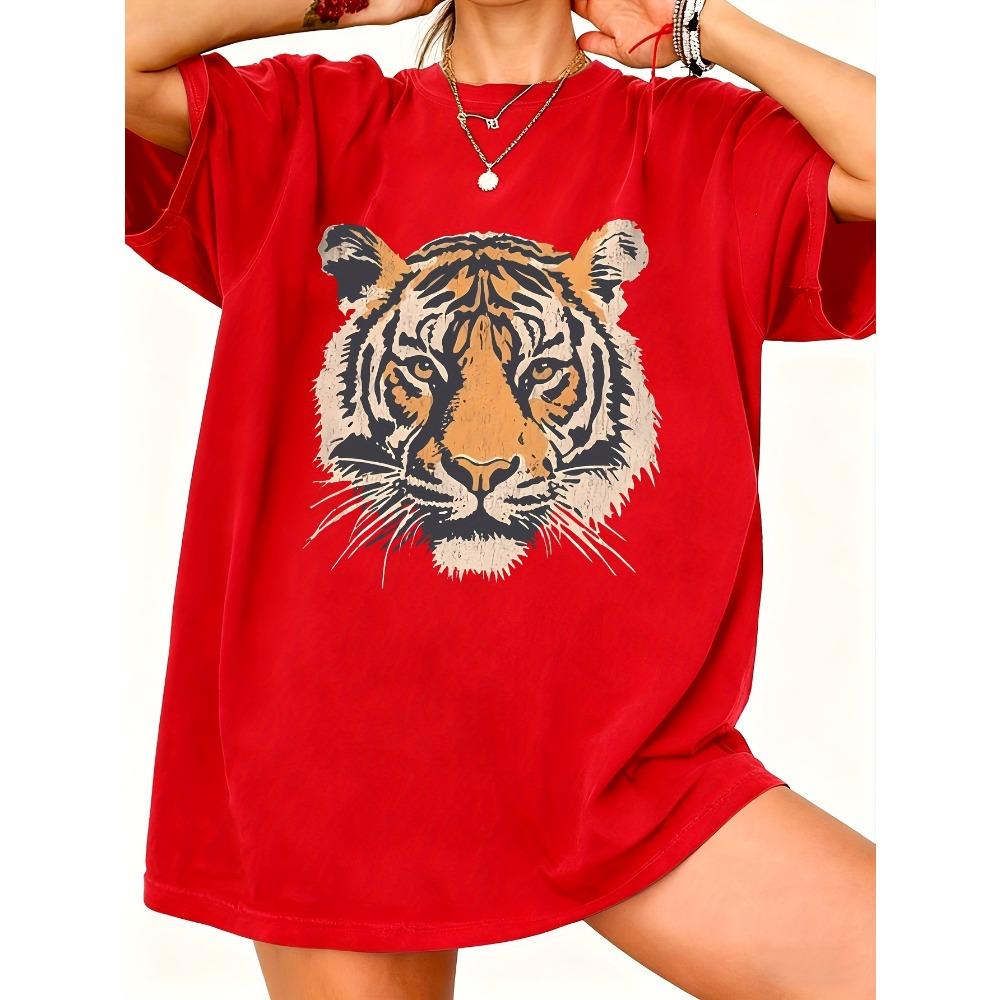 Women's Vintage 90s Tiger T-Shirt Tee Cotton Unisex Harajuku All-season Oversized Loose Tops Short Sleeve Hip Hop