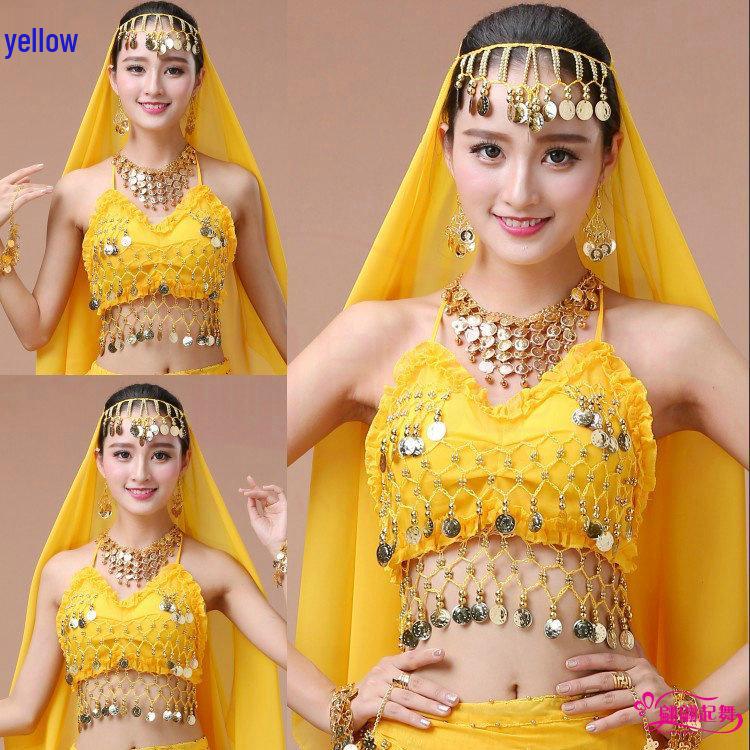 Belly Dance Performance Jewelry Set: Headdress, Veil, Necklace, Earrings, Head Chain, Ring, Bracelet