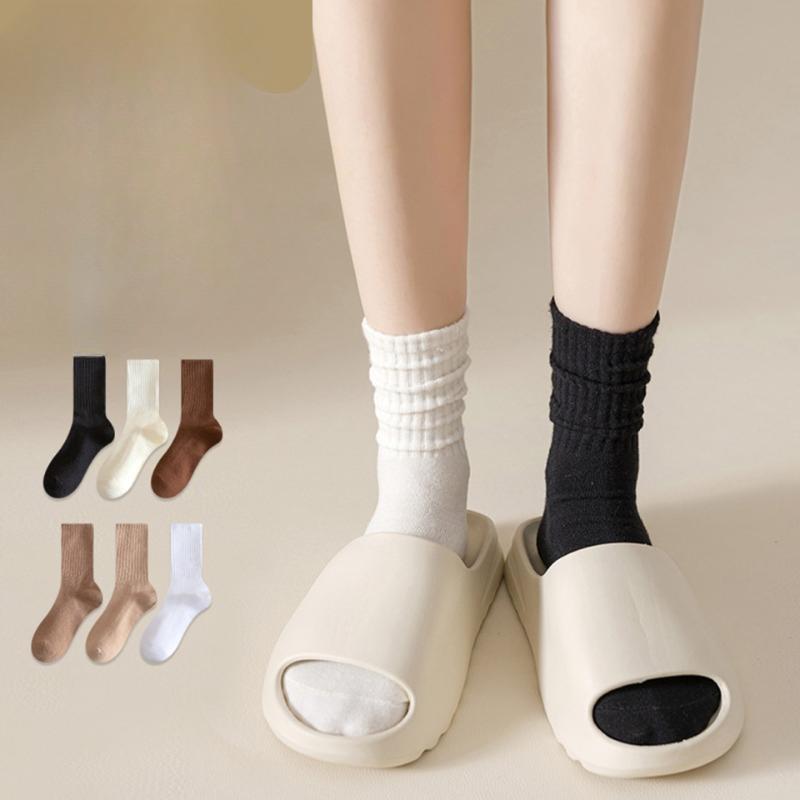 Loafers and Socks, Children's Spring and Autumn Mid-calf Solid Color Socks, Long Calf Socks, Pile Socks, Women's Long Socks