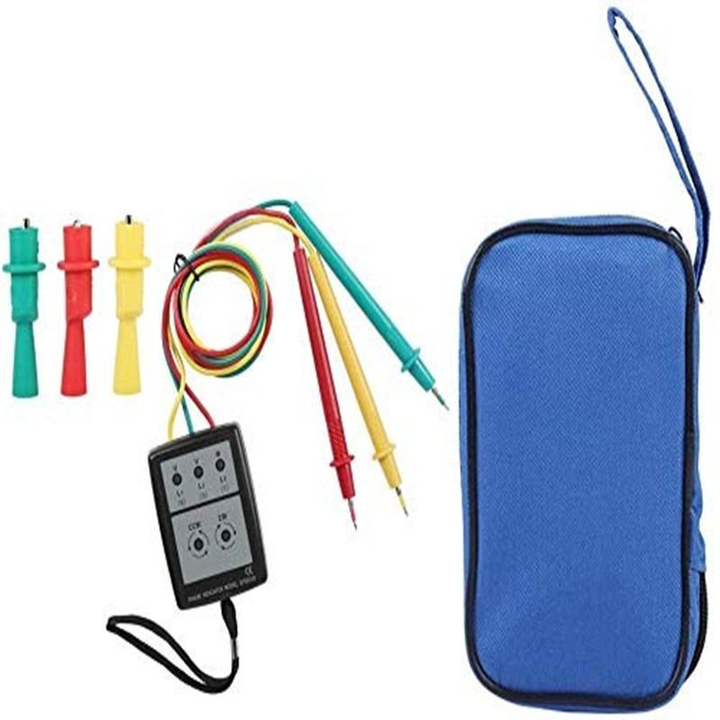 Phase Tester Rotation Field Meter AC60V~600V, 3 Sequence Presence Tester Indicator Detector Meter with Crocodile Clips and Buzzer Tester High Voltage