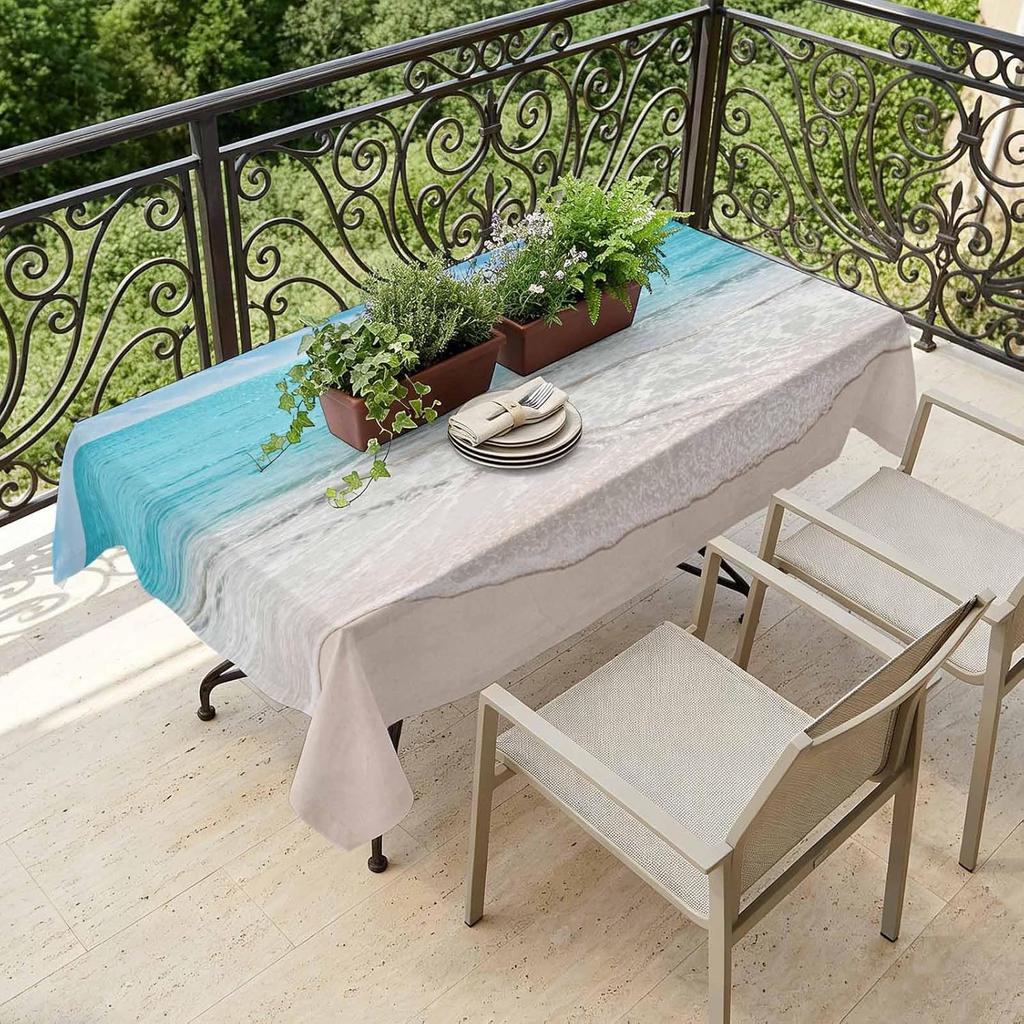 Summer Beach Blue Ocean Waves Rectangle Tablecloth Tablecloth for Table Decor Reusable Kitchen Dining Tablecloth Party Decor