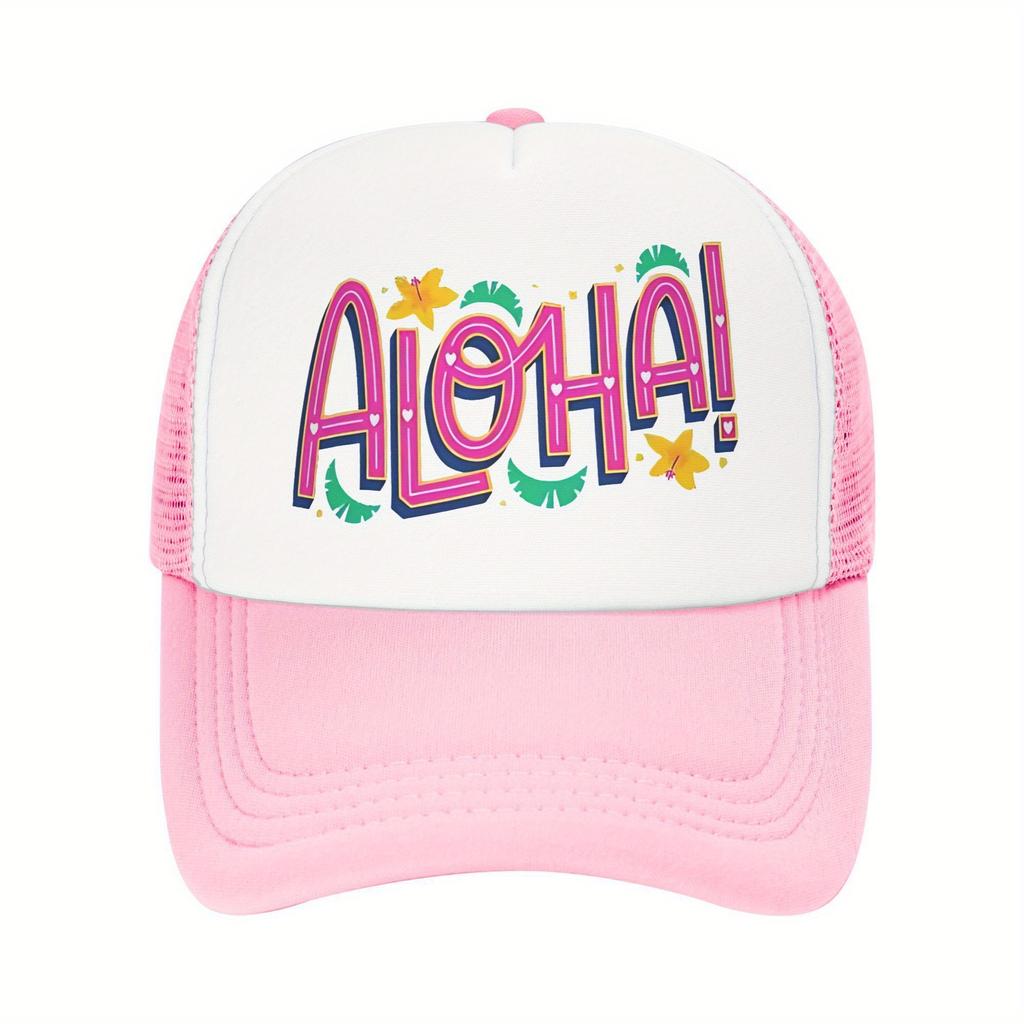 Aloha Print Trucker Hat Polyester Mesh Breathable Casual Sun Protection Baseball Cap for Adults