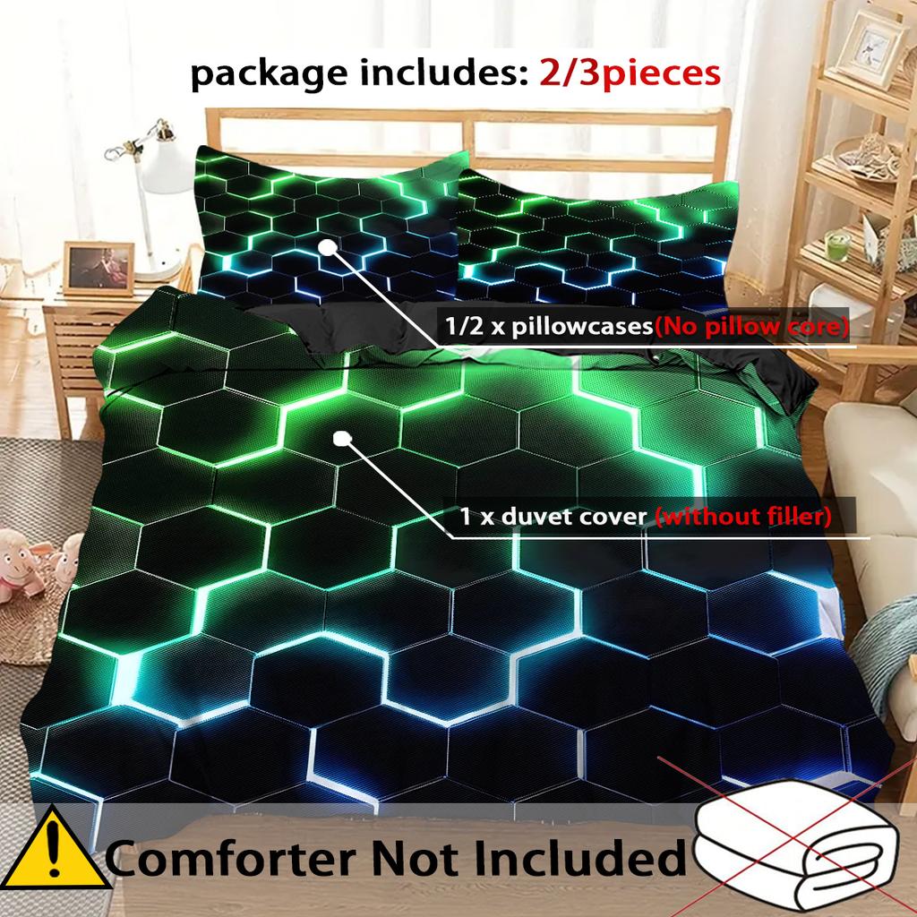 Comforter Cool Grid 3D Visual Effect Printing Vibrant Color Scheme Style Bedding Polyester Comfortable