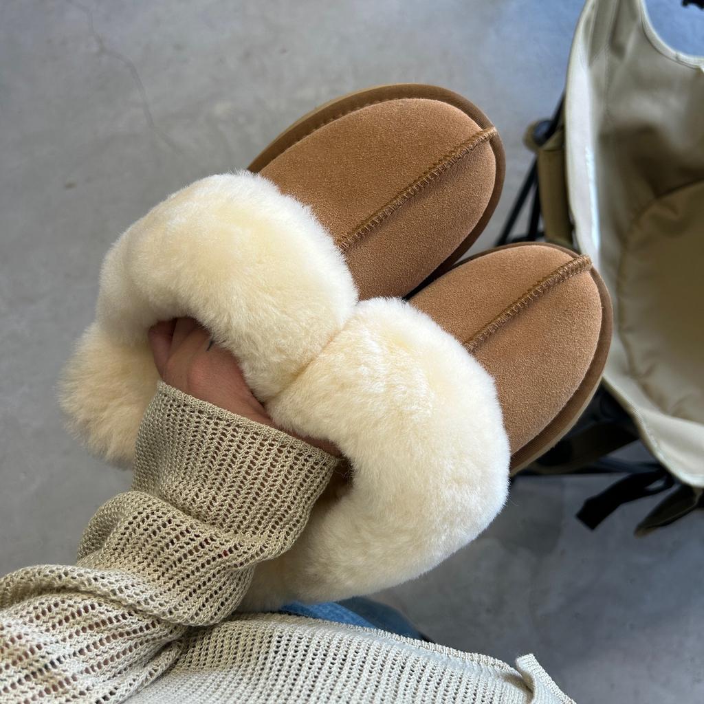 Classic Winter Women Natural Wool Slippers Fashion Design Genuine Leather Home Platform Boots Sheepskin Warm Casual Indoor Shoes