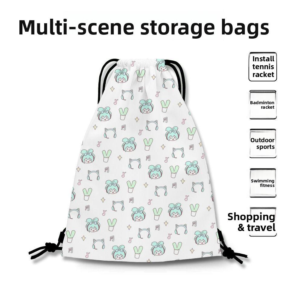 Cute Cartoon Drawstring Backpack Large-capacity Multi-purpose Storage Pouch Portable Sports Gym Sack with Closure