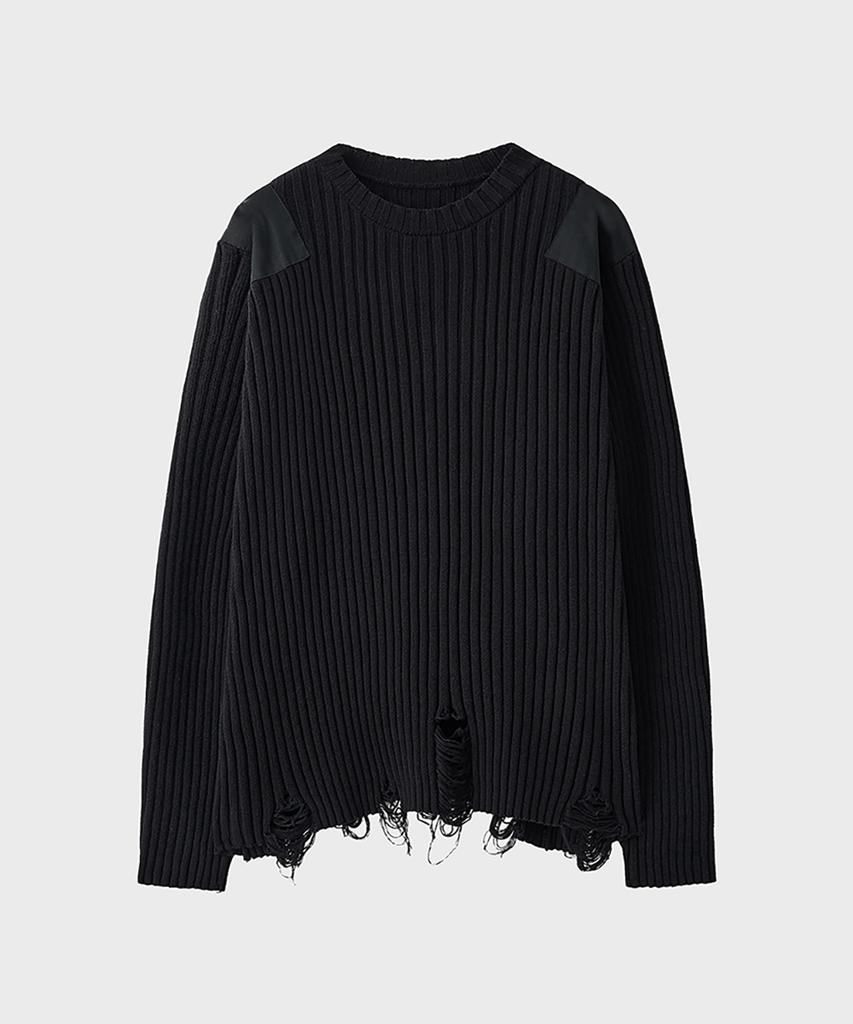 NOIRER Cotton Damaged Combat Knit (Black)