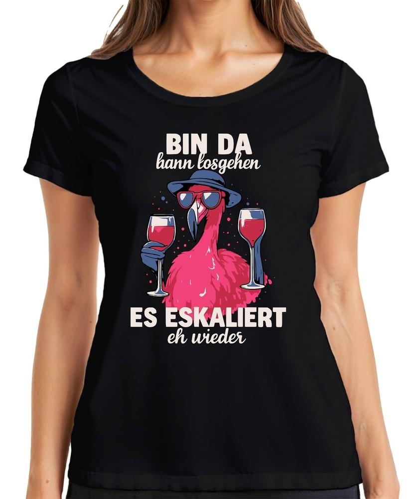 Im Here And Now Escalating Again Anyway Flamingo Wine Party Summer Ladies TShirt