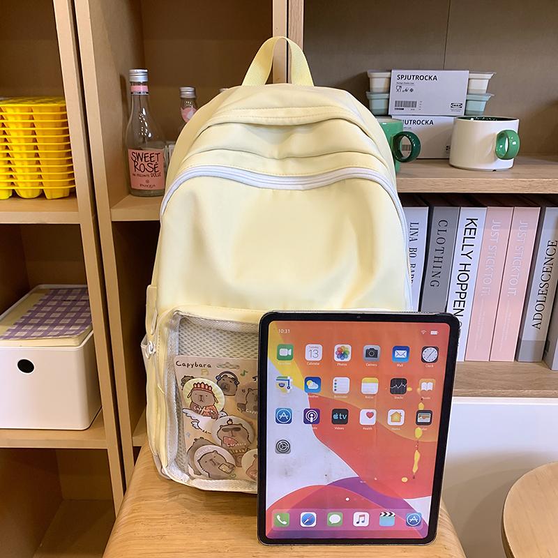 Middle School Student Backpack Solid Color Women's Large Capacity Schoolbag