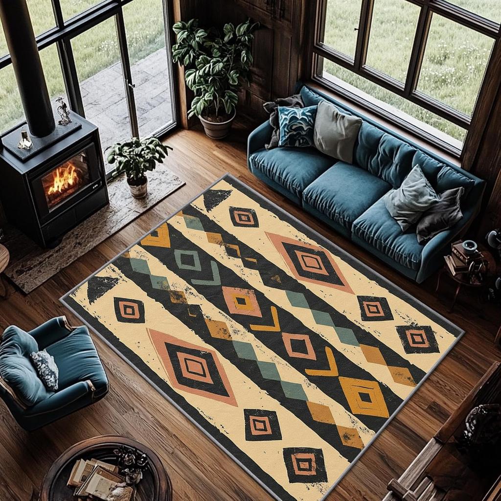 Striped Diamond Grid Carpet Geometric Totem Carpet Colorful Carpet Fully Carpeted Living Room Bedroom Bohemian Style Door Mat