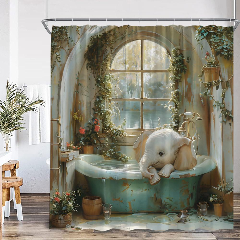 Lustige Badetiere Duschvorhänge Ziege Hochlandkuh Elefant Hund Schwein Badezimmerdekorationen Badetier Badewannenvorhang