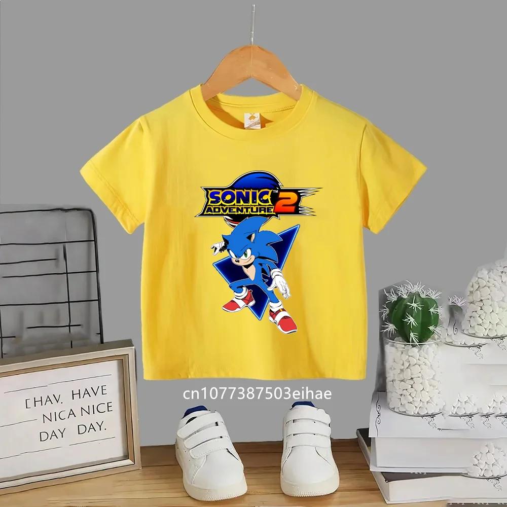 Japanese Cute Sonic Cartoon Print Boys TShirt Summer Short Sleeved Fashion Casual Top Breathable Daily Clothes for Little Kids