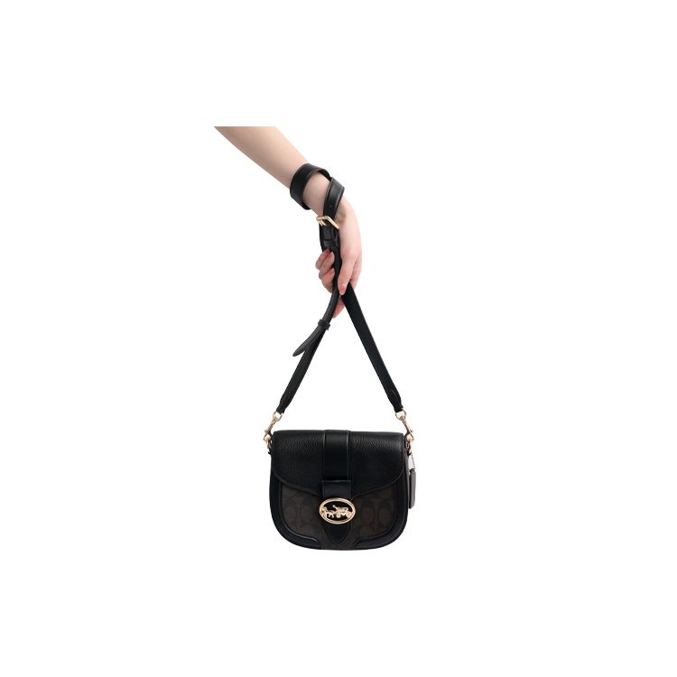 Coach Georgie 21 Horse Carriage Buckle Monogram Color Block Coated Canvas And Leather Crossbody Bag Small Women bags Dark-Brown Black C2806-IMAA8