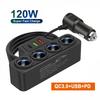Adaptador Acendedor de Cigarros para Carro 12V/24V Novo Soquete 4 em 1 Carregador 3.1A Carregador USB para Carro USB+QC3.0+PD3.1A Acessórios Carregador de Carro