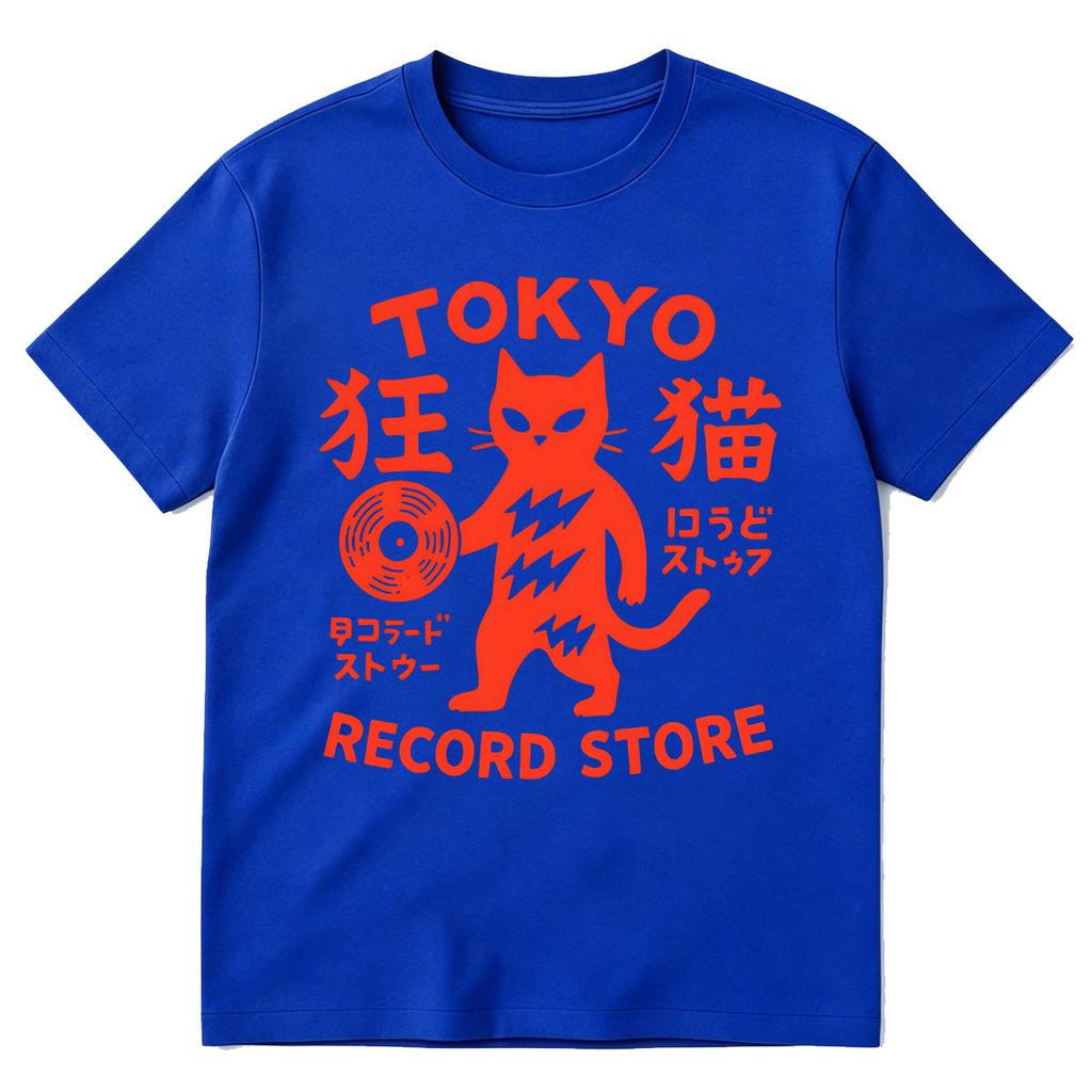 Tokyo Record Store Cat Vinyl Record Player Rock Dj Band Japanese Funny Tshirts Unisex Unisex Clothing Cotton Short Sleeve T Shirts