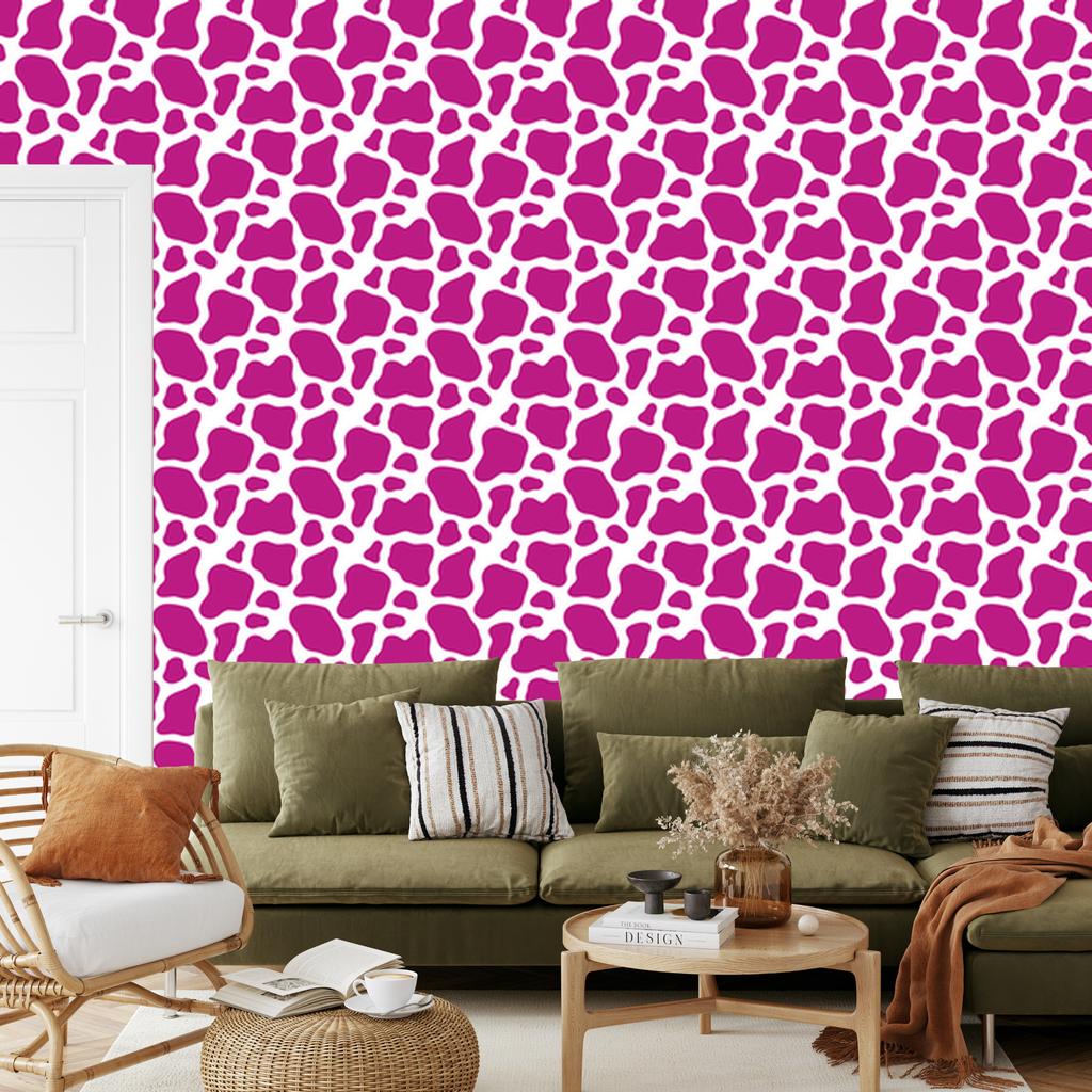 Cow Patches Wallpaper Purple, Powder Pink and White 50x1000