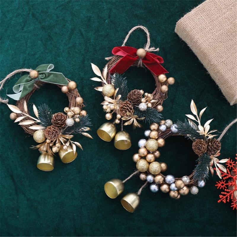 Hanging Wreath With Bells Pinecones Decorative Durable Holiday Decoration Christmas Scene