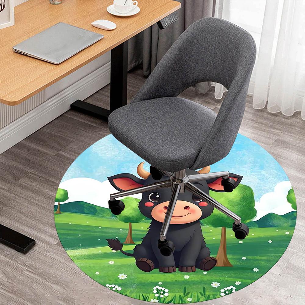 1pc Cow-Pastoral Scene Round Chair mat Area Rug - Non-Slip, Floor Mat for Office, Bedroom, home decor Christmas Gift p0811425