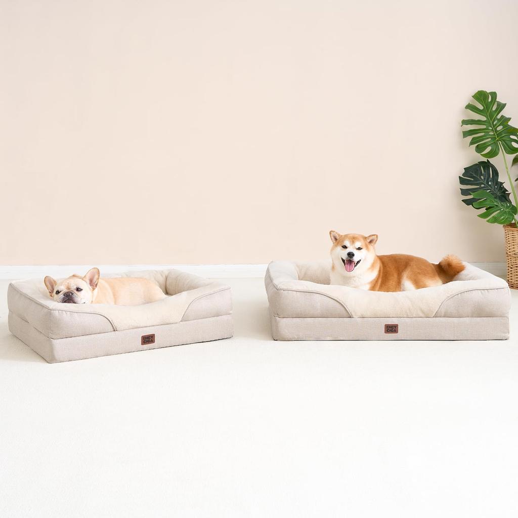 EHEYCIGA Dog Bed Pet Dog Bed Washable Waterproof Cat Bed High Resilience M Small Dogs Medium Dogs Cushion Removable Cover Anti-Slip (Beige,