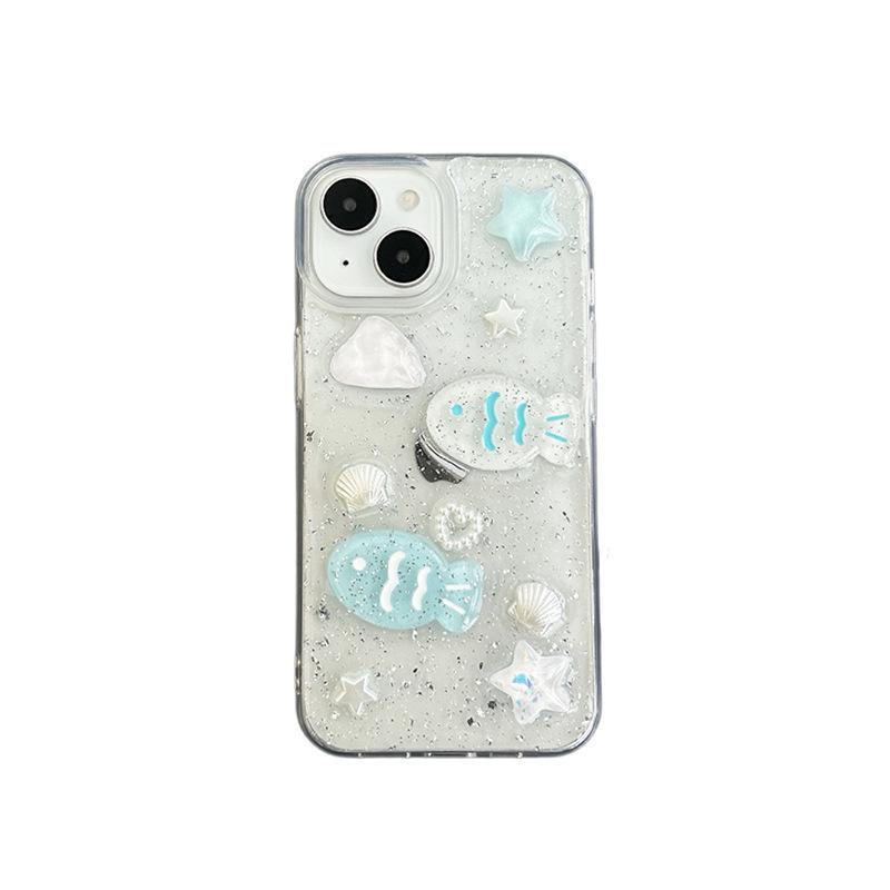 Ocean Fresh Ins Style Mobile Phone Case for IPhone17 Shell Silver Foil Glitter for Apple15Promax Fish