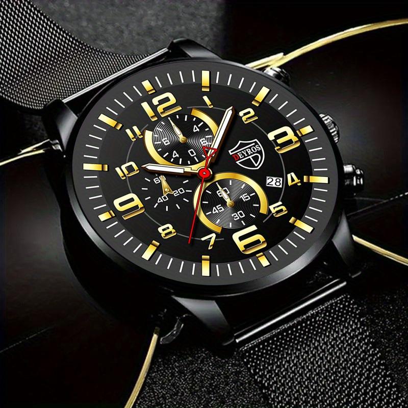 1pc Fashion Men's Calendar Business Quartz Watch, Men's Stainless Steel Mesh Band Watch with Box, Best Gifts for Him