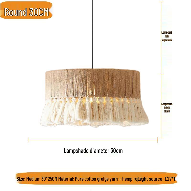 Wabi-Sabi Retro Hemp Rope Tassel Chandelier for Bedroom or Living Room