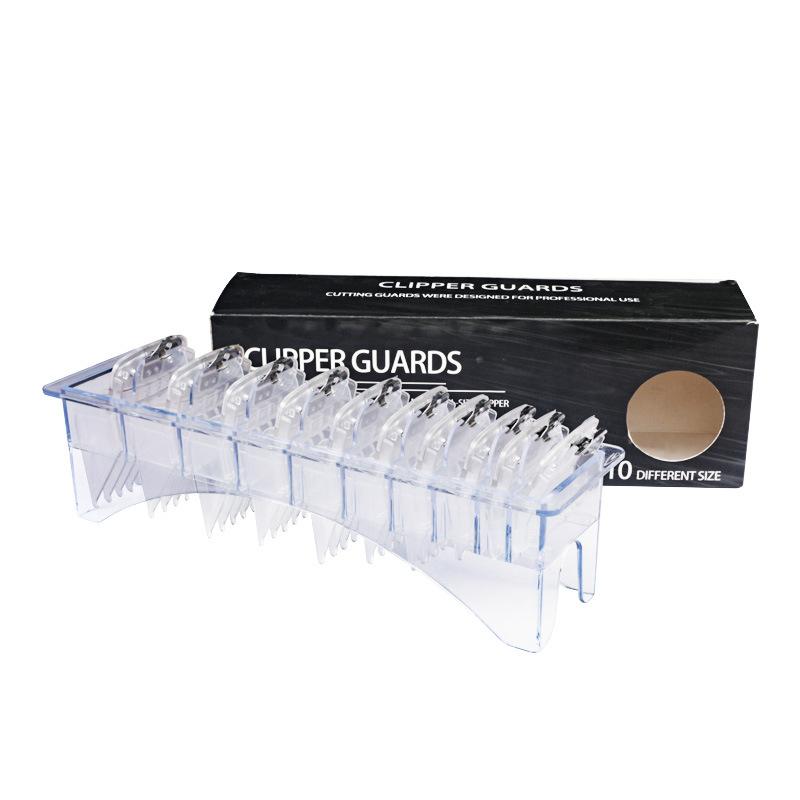 10pc Clear Clip Hair Clipper Guards Set Transparent Comb Attachments for Barber Fade Trimming Salon Non-slip Guide Limit Combs
