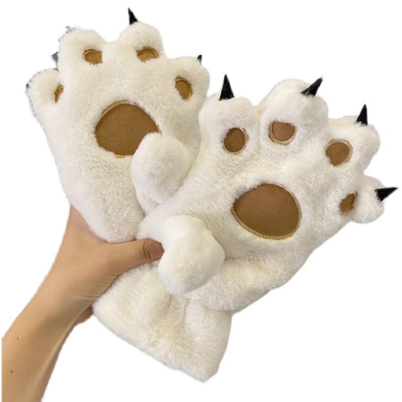 Niedliche japanische Cartoon-Bärenklauen-Plüschhandschuhe für Damen im Winter, warm und samtig verdickt, Trend für Paare beim Reiten und Skifahren im Freien