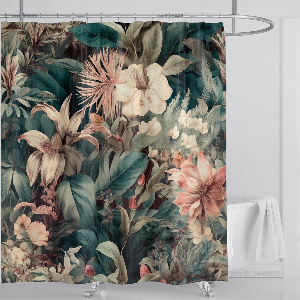Aquatic Plants Floral Shower Curtain Waterproof Shower Curtain Polyester Fabric 3D Printed Curtain Bathroom Decoration With Hook