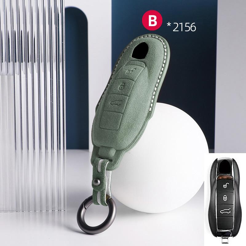 For Porsche Panamera Cayenne 971 911 9YA Macan Boxster Spyder Carrera Cayman 970 981 991 3 Buttons Suede Car Key Case Keychain