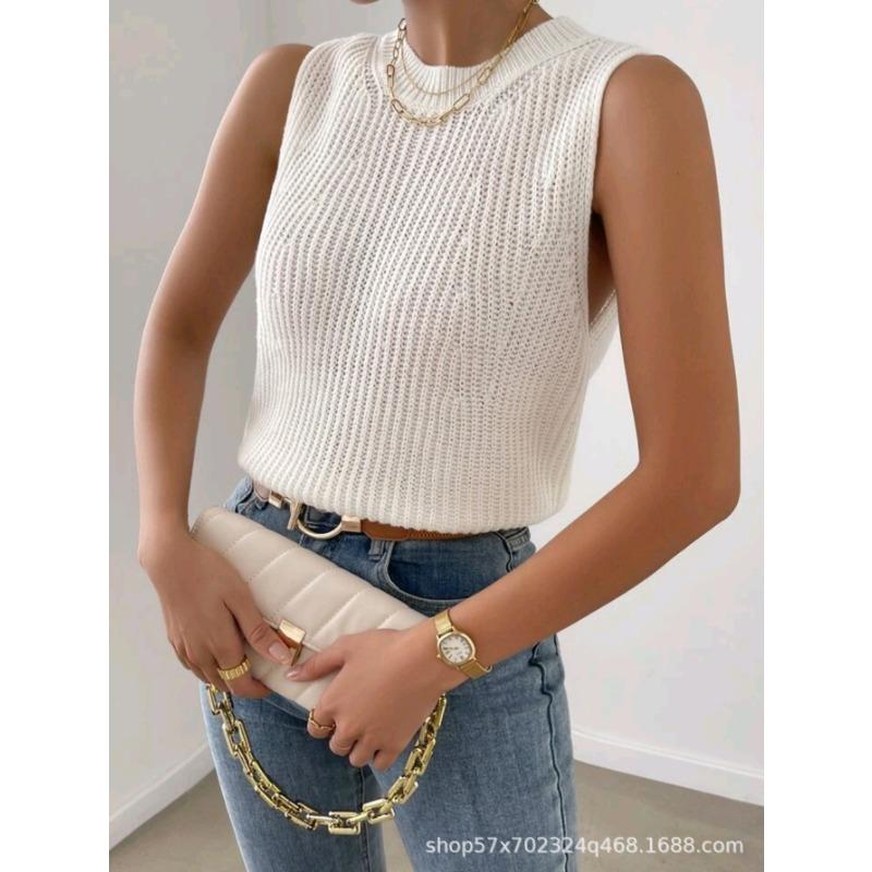 Elegant Slimming Solid Sleeveless Knit Vest Top For Women Summer