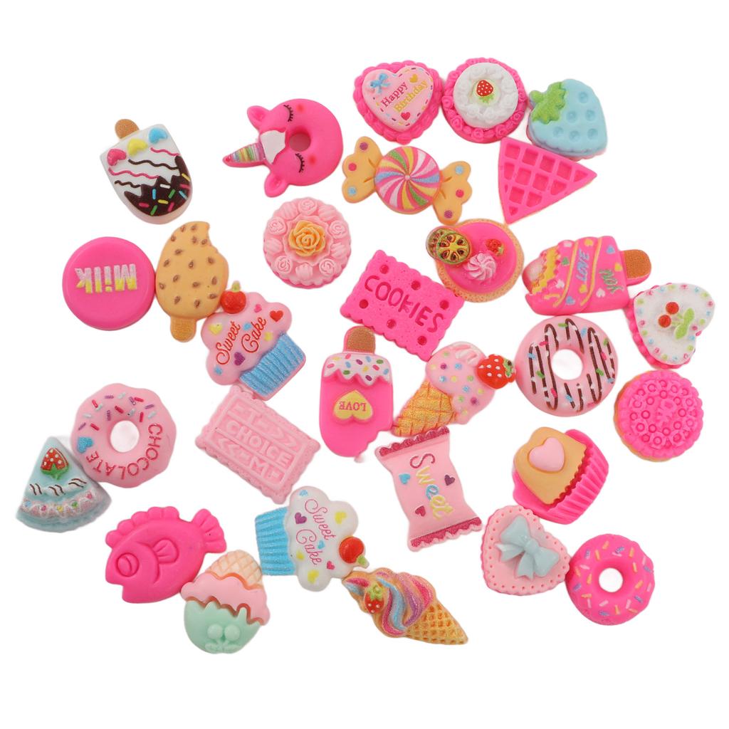 30 Pcs DIY Food Charm Dessert Cake Ice Cream Bread Donut Cookies Candy DIY Decoration Material