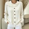 European & American Women's Knit Cardigan Sweater Coat with Irregular Lapel - Autumn/Winter Style, Solid Color, Buttoned