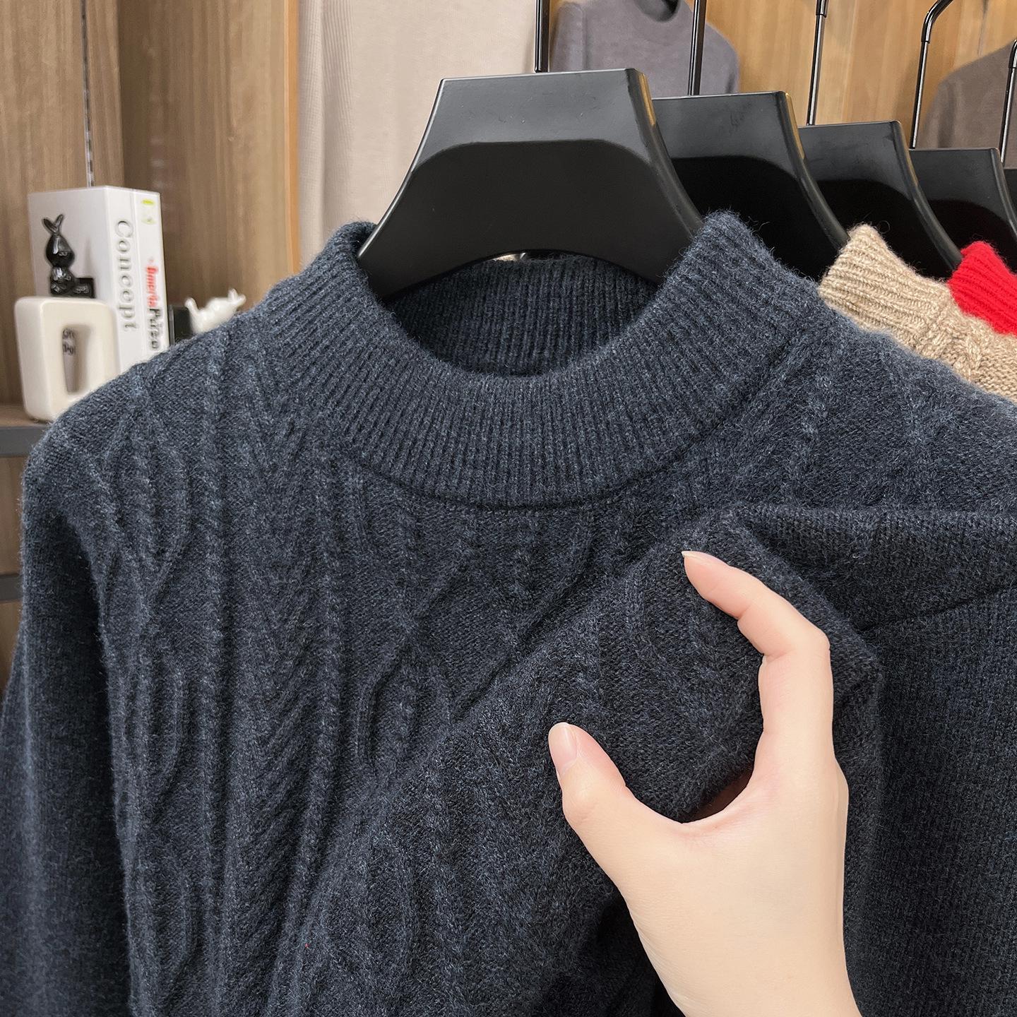 2025 Men s Autumn/Winter Thick Knit Half-High Collar Sweater - Warm Cable Knit Dad Style Base Layer XXXL