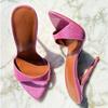 Sexy Pink Mules Shoes Women's Slippers 2025 Summer Slides Female Stiletto High Heels Footwear Large Size Party Shoes Brand