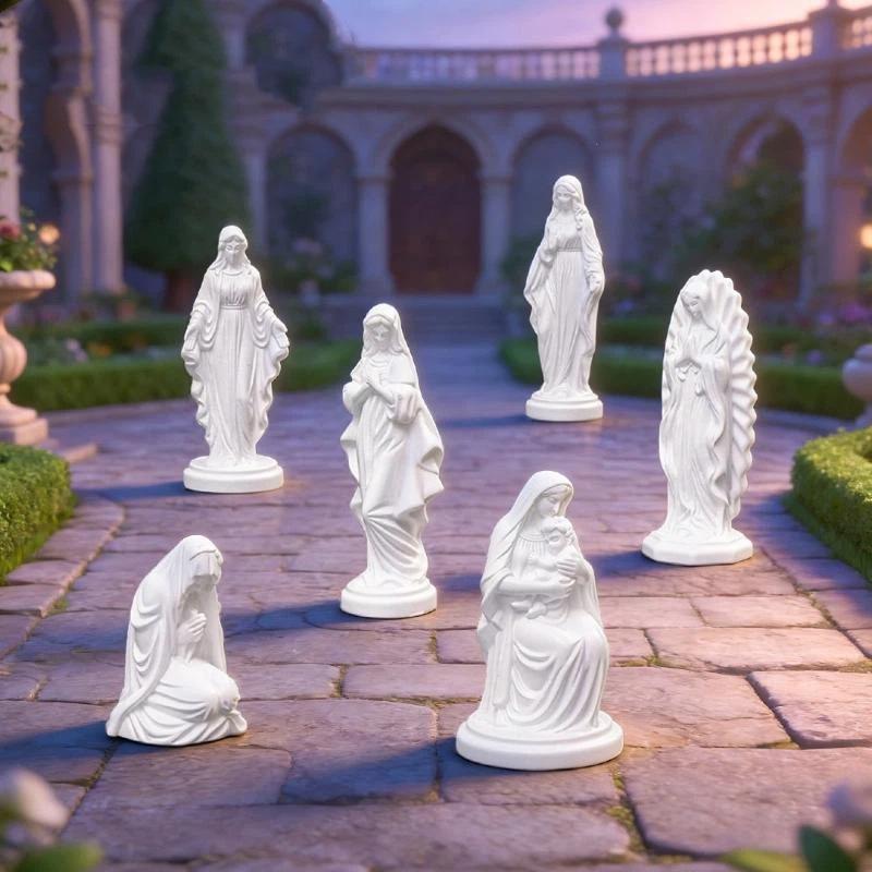 White Resin Mary Statue Fine Carving Weather Resistant Finish For Garden Patio Home Religious Decoration