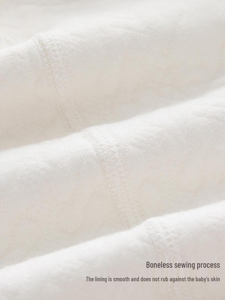 Newborn Pure Cotton Tie-Up Bodysuit: Quilted, Warm, Easy On/Off Jumpsuit for Autumn/Winter Crawling with Belly Protection.