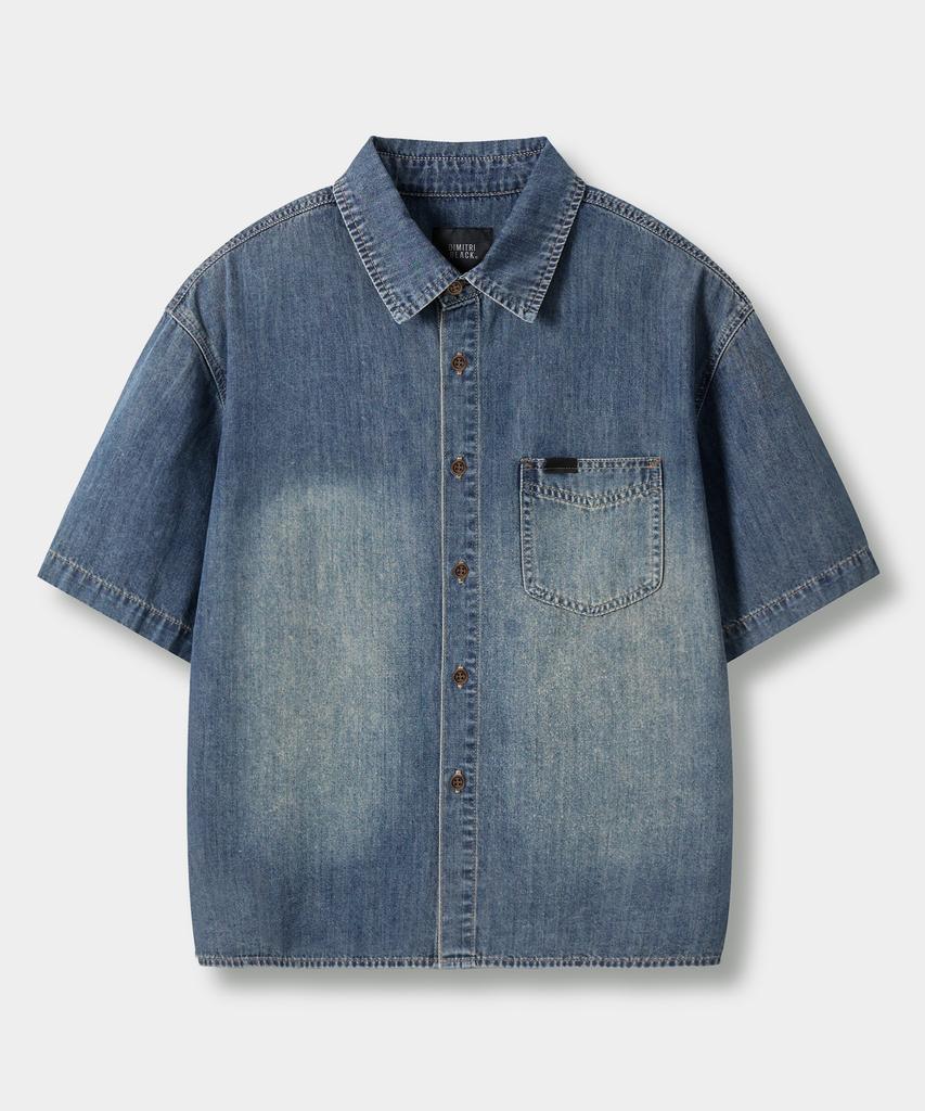 Dimiteulibeullaeg Bio-Washed Crop Denim Short Sleeve Shirt_2 Color