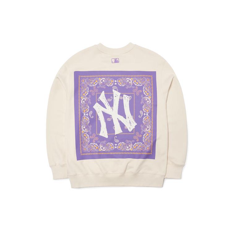 New MLB Cashew Flower Sweatshirts Unisex Milk White 3AMT53014-50CRS