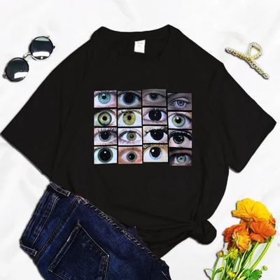 90'lar Hip Hop Gözler Gotik Komik Kadın Tişörtleri Siyah Beyaz Üst Tişörtler Estetik Grafik Kısa Kollu t-shirt Polyester Tişört
