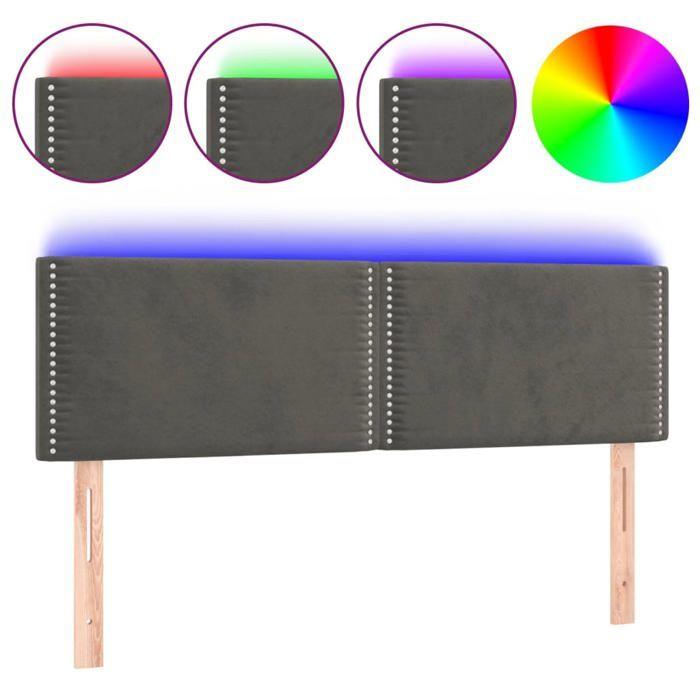VidaXL Tête de Lit à LED Meuble de Chambre à Coucher Accessoire de Lit Double Tête de Cadre de Lit Intérieur Gris Foncé 3121521
