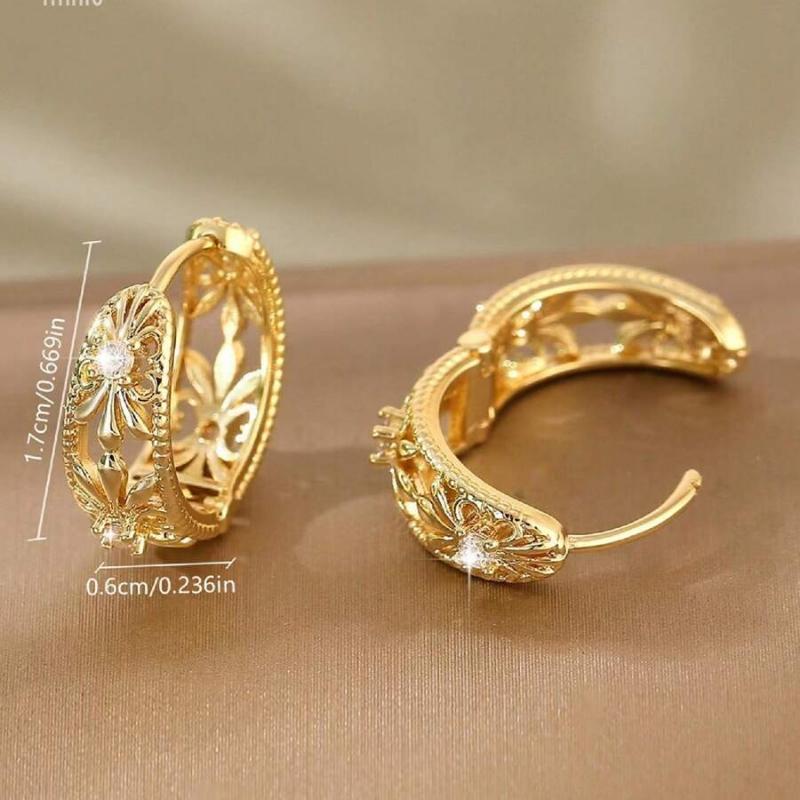 Hihho 1 Pair Vintage Style Hollow Geometric Round Brass Plated Zirconia Earrings With Purple Stones, Fashion Jewelry Gift For Women