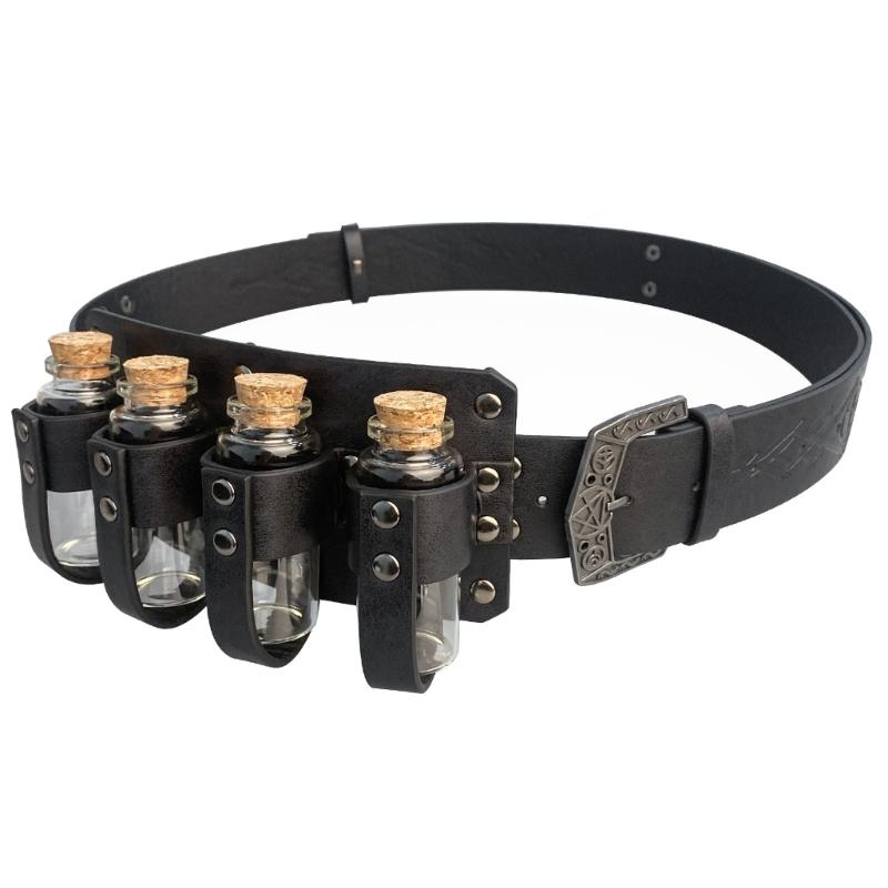 Renaissances Vikinges Costume Accessory,Medieval Pirate Leather Belt Cork Bottles Halloween Renaissances Cosplay Costume