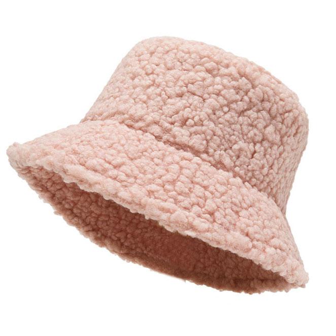 Women Lamb Bucket Hat Autumn Winter Thicken Plush Wool Warm Flat Top Fisherman Hats Outdoor Windproof Panama Bowl Beanie Caps