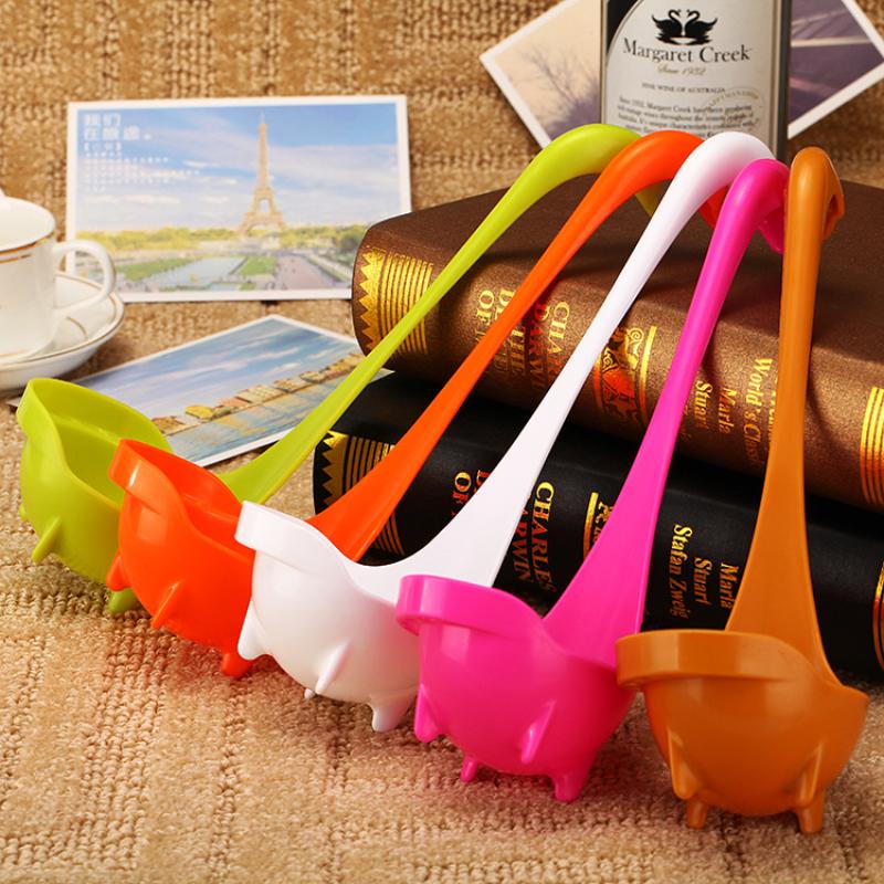 Food Grade PP Plastic Solid Color Strainerable Spoon Creative Swan Style Long Handle Big Soup Spoon Kitchen Tableware