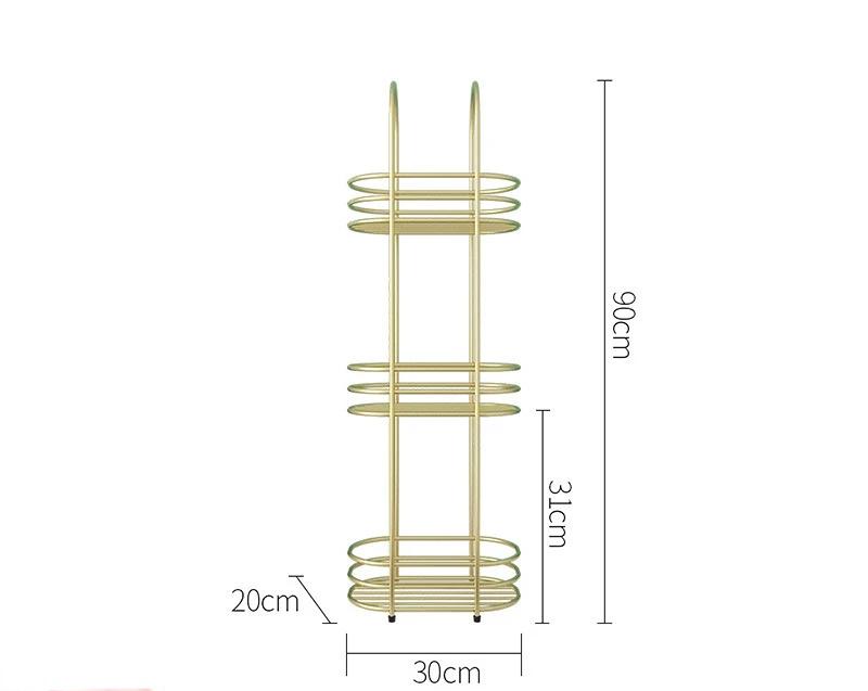 Nordic Multi-layer Bathroom Rack Floor Metal Unfading Golden Storage Rack Wrought Iron Waterproof Storage Shelf 30*20*90cm