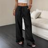 Pantaloni Larghi a Vita Media da Donna Pantaloni a Vestibilità Ampia Casual con Coulisse Intrecciati Estivi Lunghi per l'Uso Quotidiano