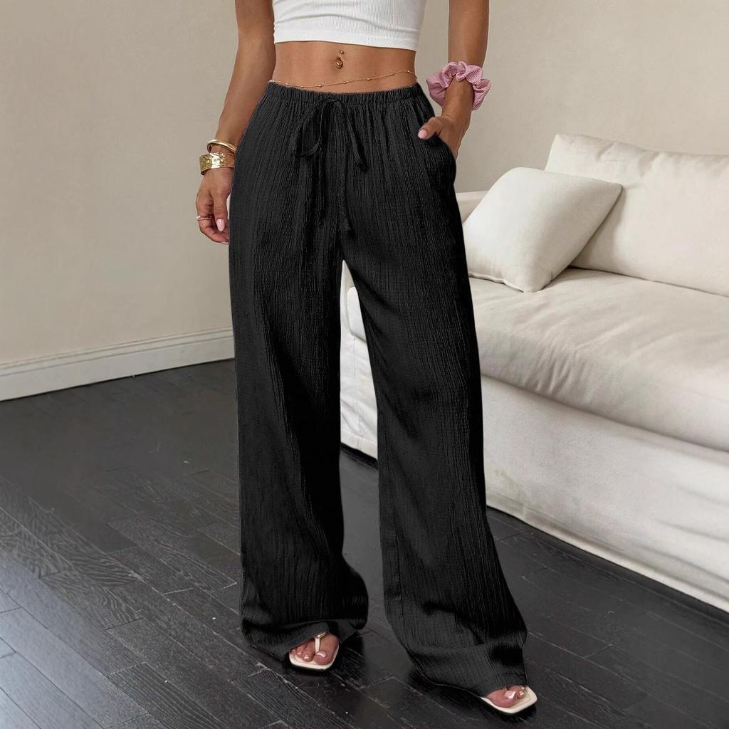 Pantaloni Larghi a Vita Media da Donna Pantaloni a Vestibilità Ampia Casual con Coulisse Intrecciati Estivi Lunghi per l'Uso Quotidiano