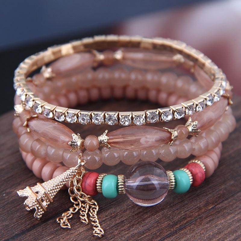 DIEZI Korean Ethnic Bohemian Crystal Beads Leaves Charm Bracelets For Women Girls Elastic Rope Wrap Bracelet Pulseira Feminina