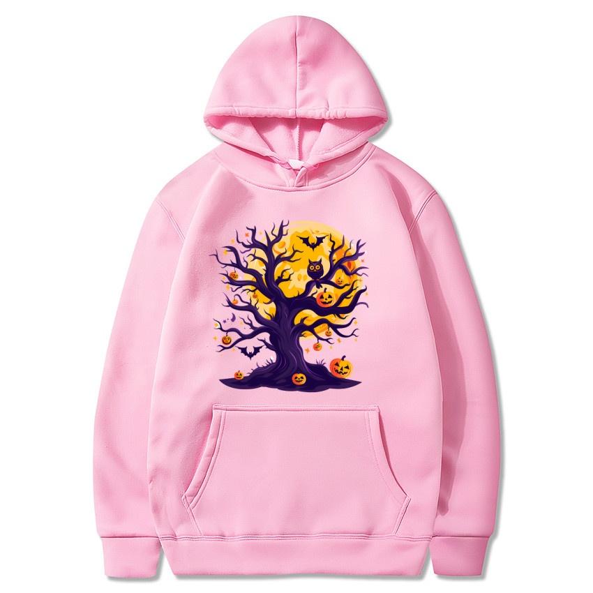 Halloween Tree Autumn Winter Fleece Hoodie Street Fashion Harajuku Hoodie Men's and Women's Long Sleeve Warm Hoodie