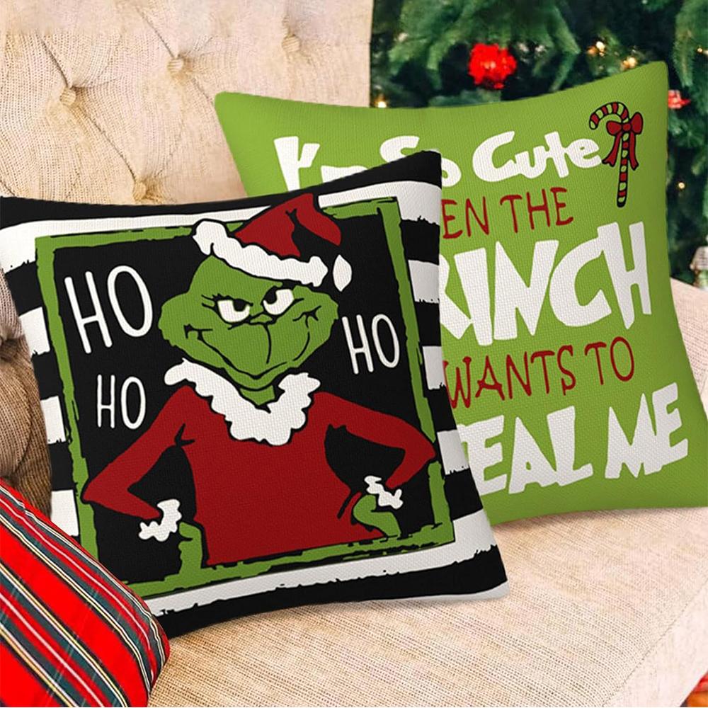 4Pcs/Set Grinch Christmas Pillow Covers For Home Farmhouse Decor Couch 45X45Cm
